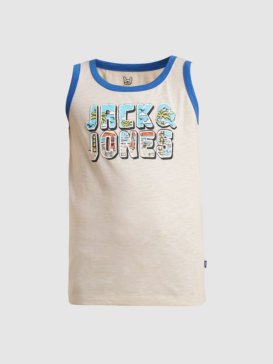 Boys Beige Beach Typo Print T-shirt