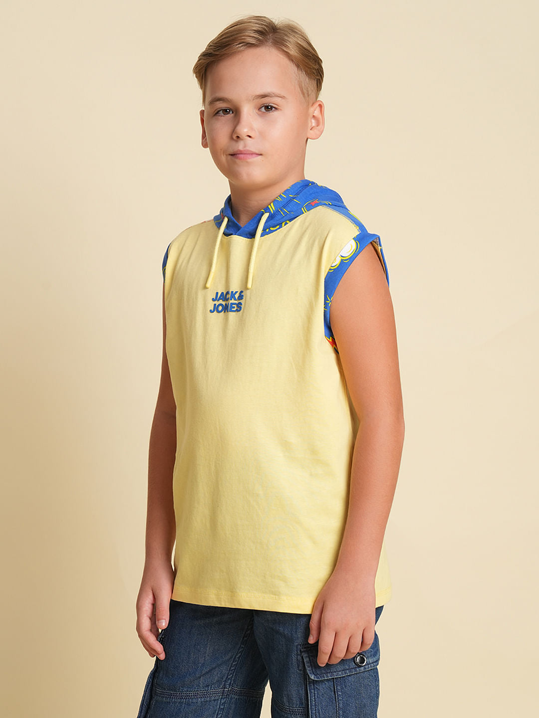 Boys Yellow Hooded Sleeveless T-shirt