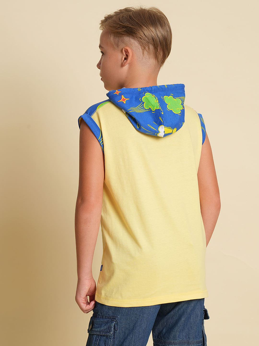 Boys Yellow Hooded Sleeveless T-shirt