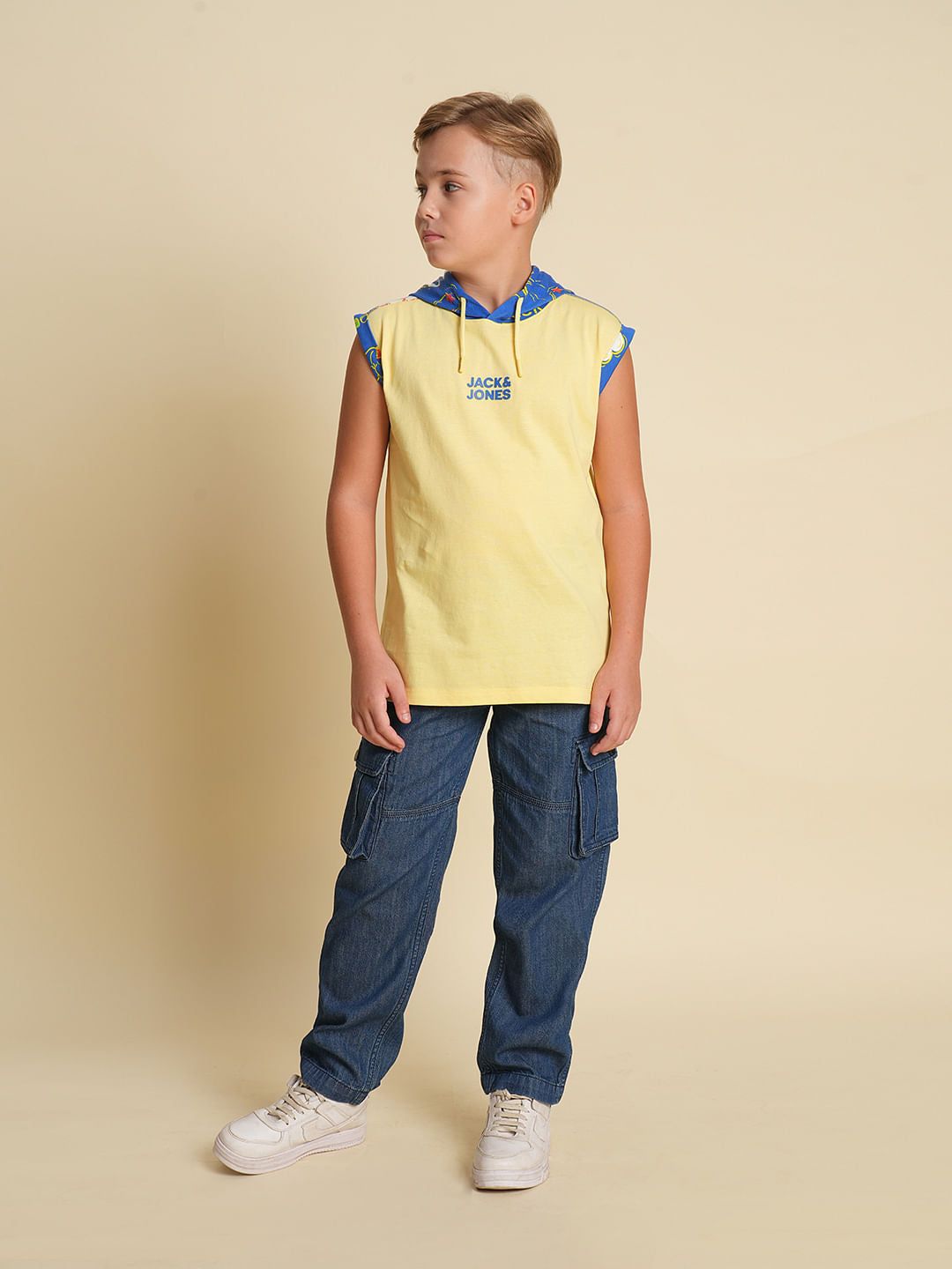 Boys Yellow Hooded Sleeveless T-shirt