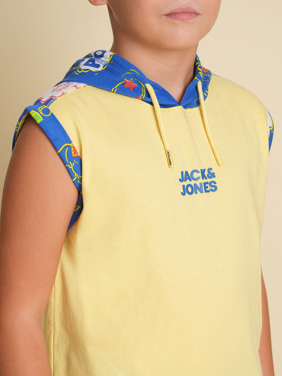Boys Yellow Hooded Sleeveless T-shirt