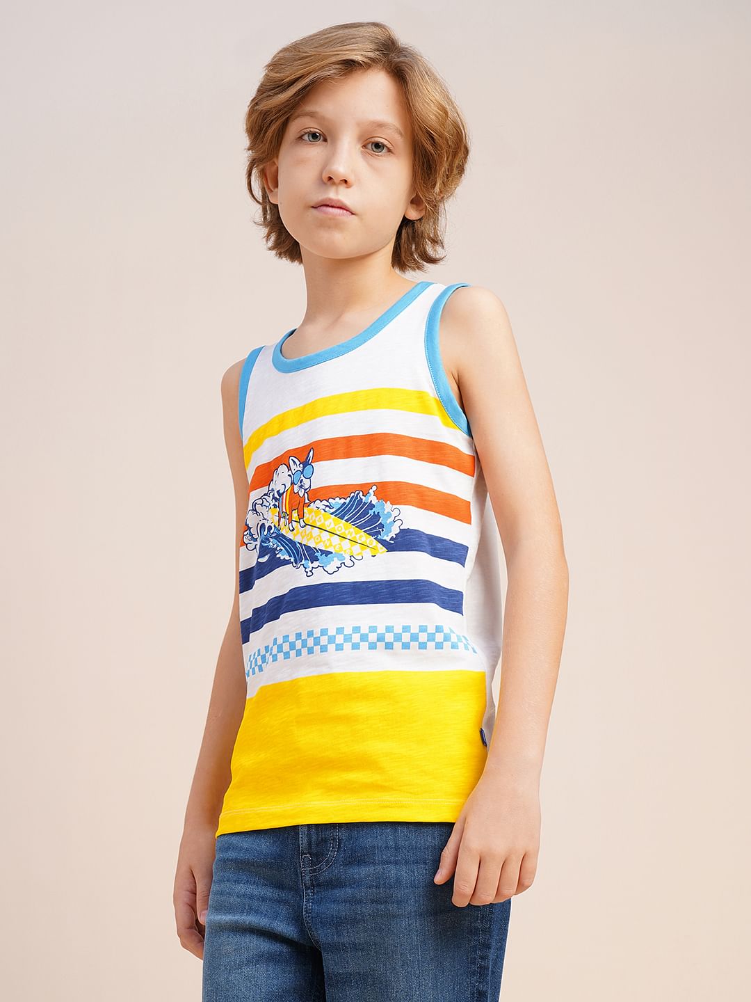 Boys White Colourblocked T-shirt Vest