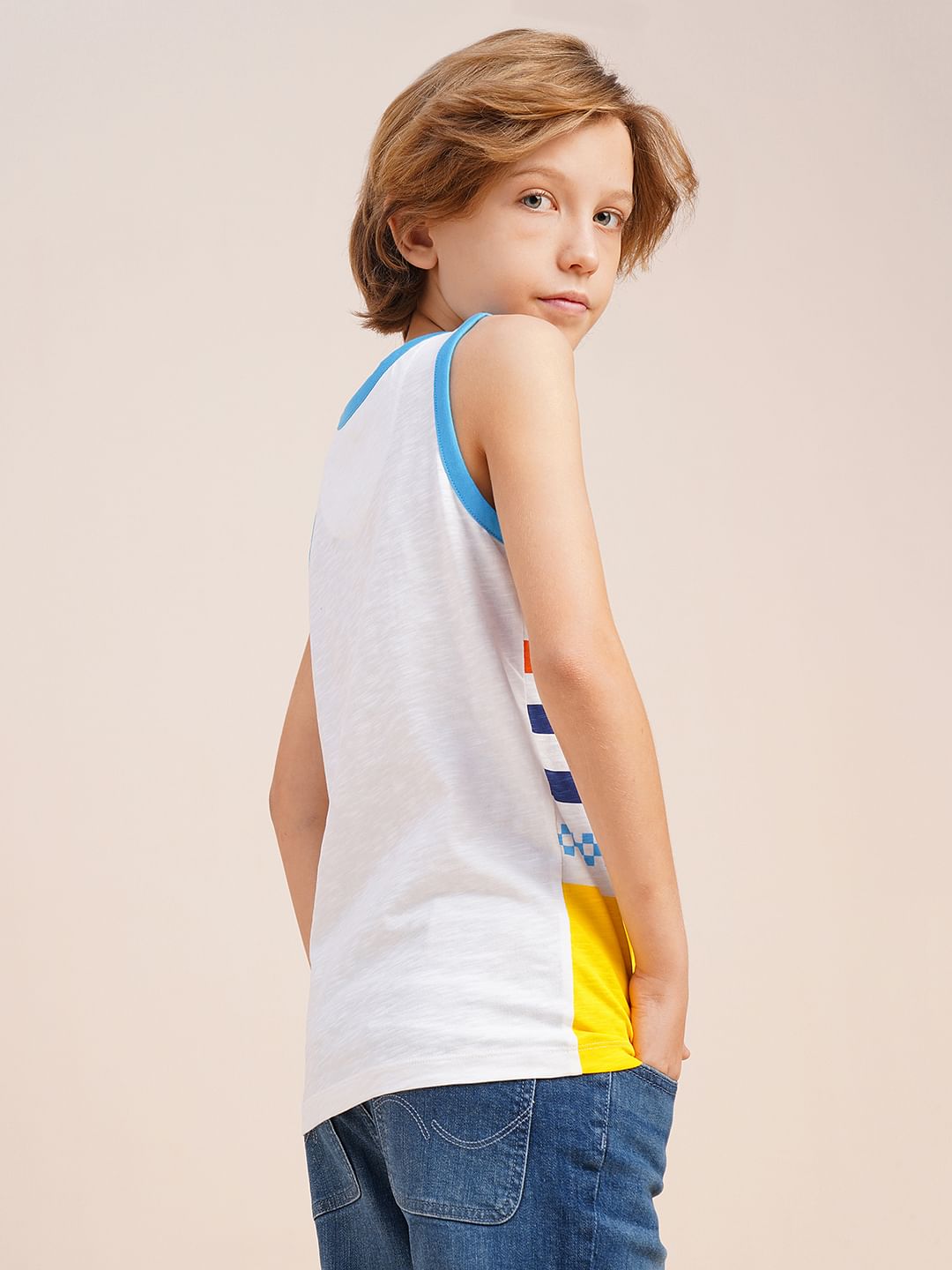 Boys White Colourblocked T-shirt Vest