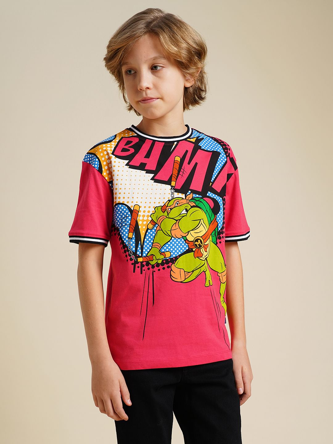 Boys Red Ninja Turtles Print T-shirt