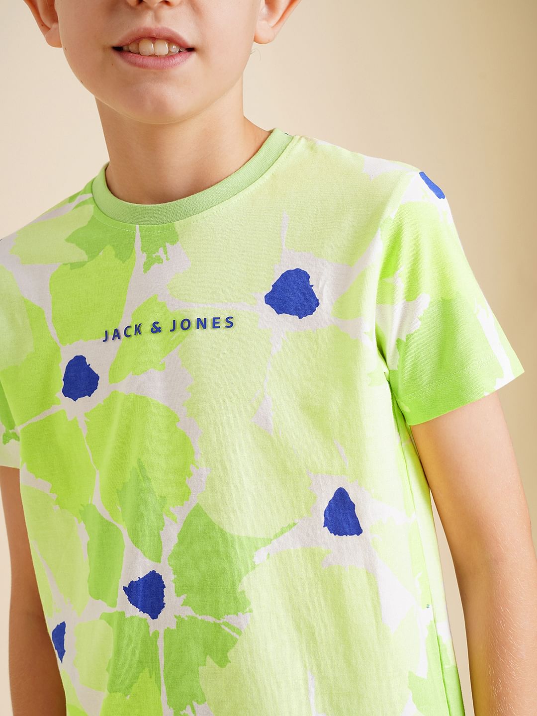 Boys Green Printed Cotton T-shirt