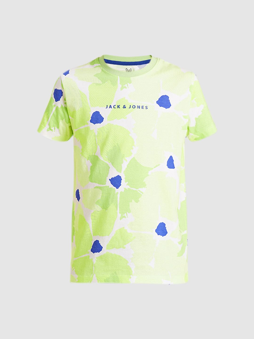 Boys Green Printed Cotton T-shirt