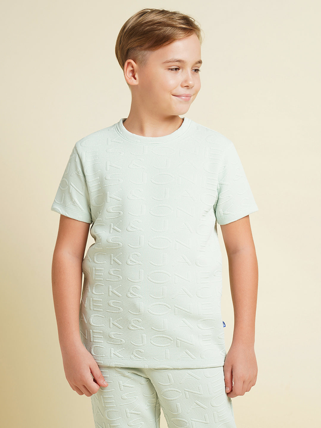 JACK&JONES JUNIOR Boys Aqua Jacquard Logo Co-ord Set T-shirt