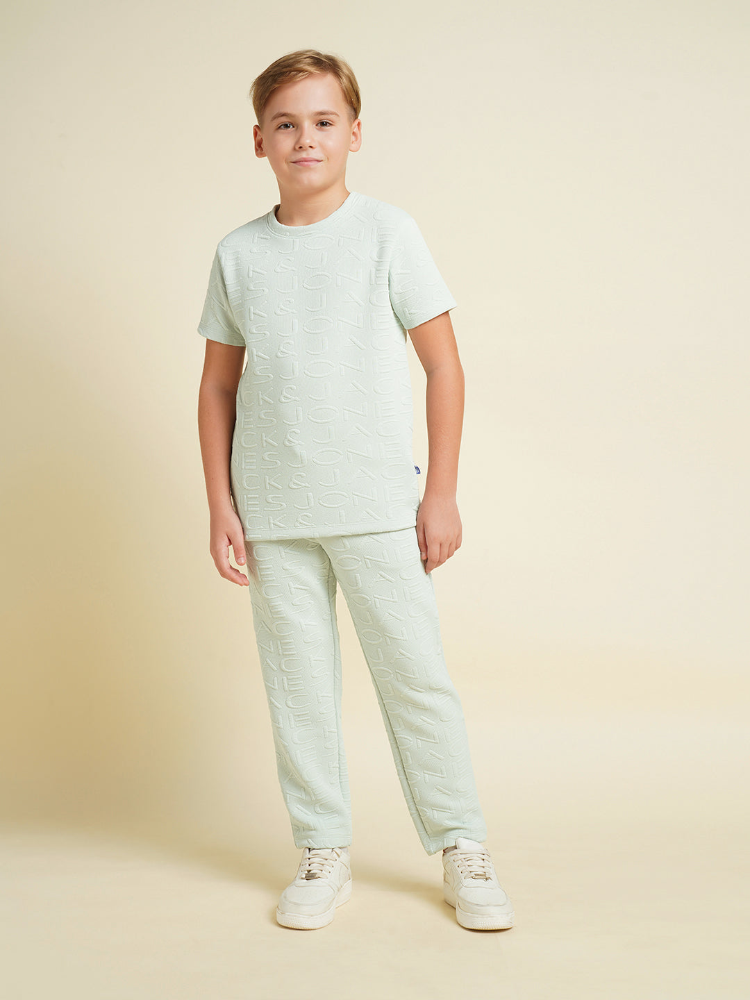 JACK&JONES JUNIOR Boys Aqua Jacquard Logo Co-ord Set T-shirt