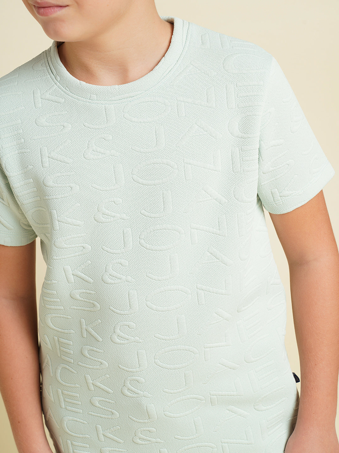 JACK&JONES JUNIOR Boys Aqua Jacquard Logo Co-ord Set T-shirt