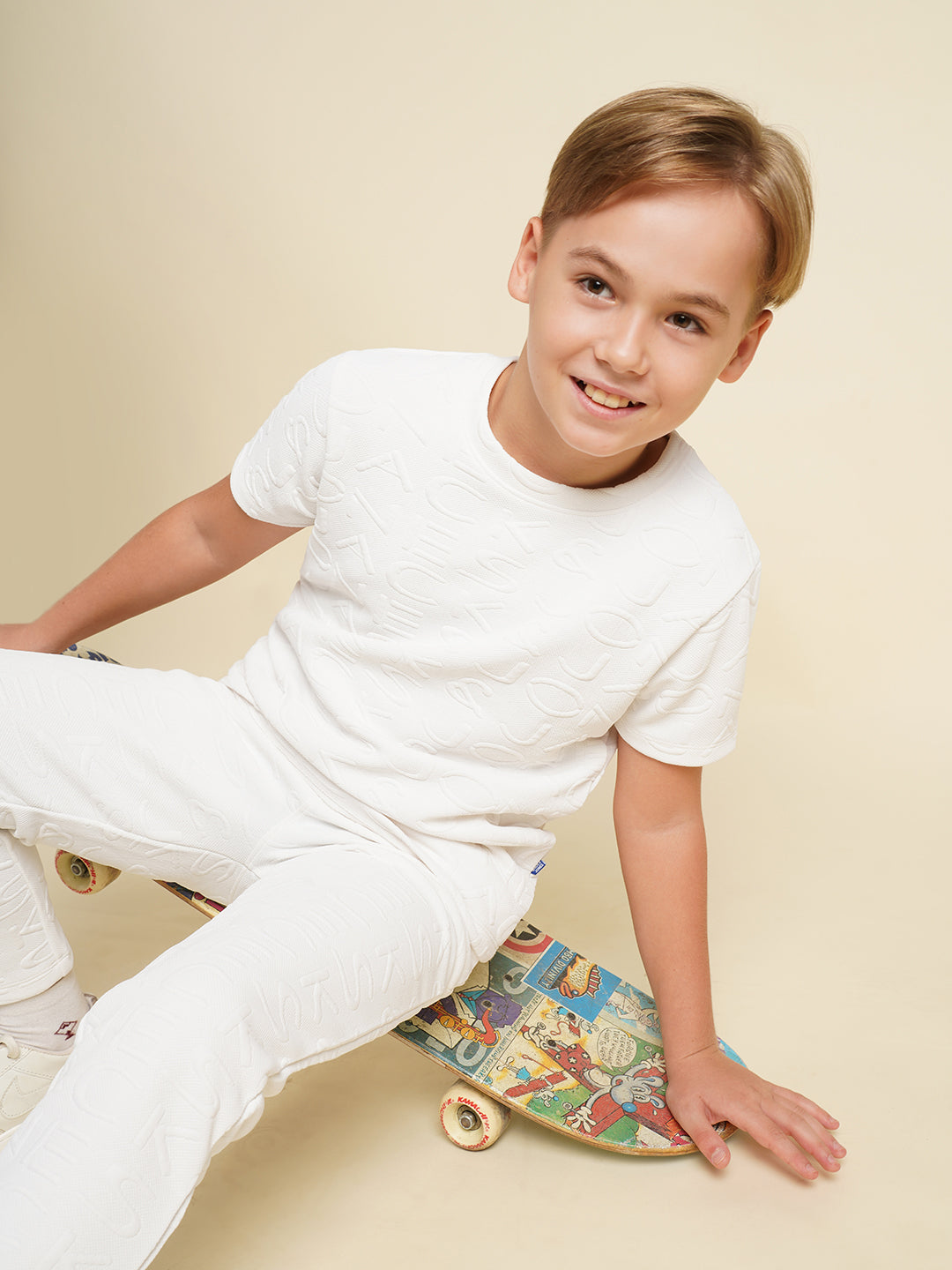 JACK&JONES JUNIOR Boys White Jacquard Logo Co-ord Set T-shirt