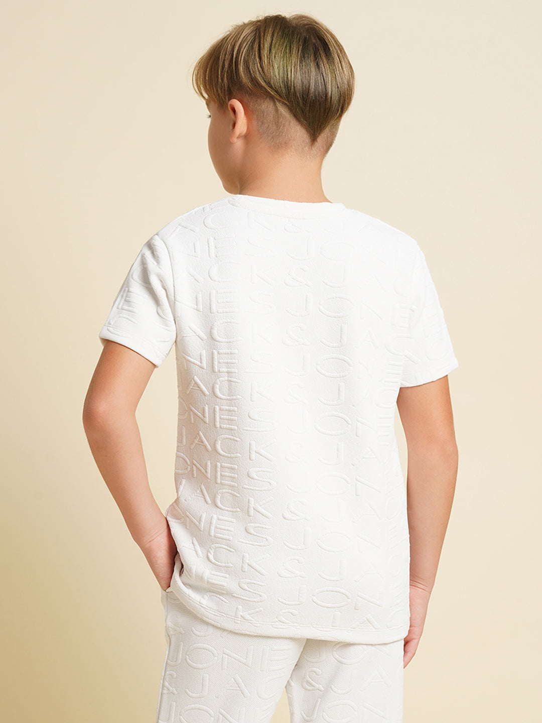 JACK&JONES JUNIOR Boys White Jacquard Logo Co-ord Set T-shirt