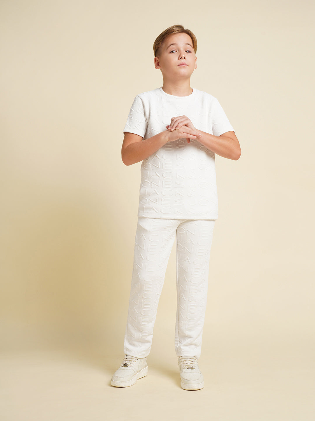 JACK&JONES JUNIOR Boys White Jacquard Logo Co-ord Set T-shirt