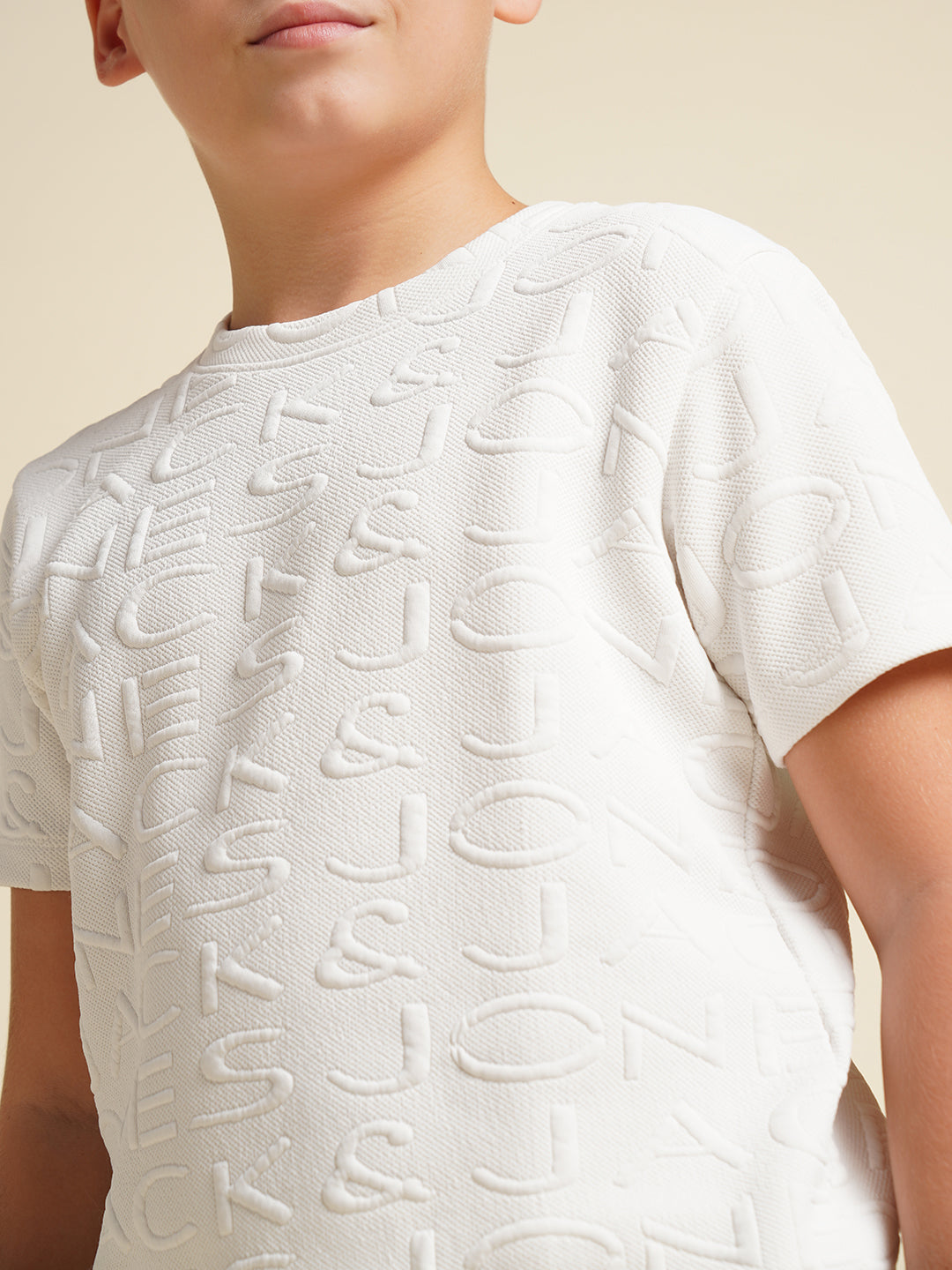 JACK&JONES JUNIOR Boys White Jacquard Logo Co-ord Set T-shirt