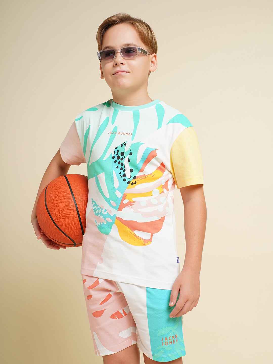 JACK&JONES JUNIOR Boys Blue Printed Co-ord Set T-shirt