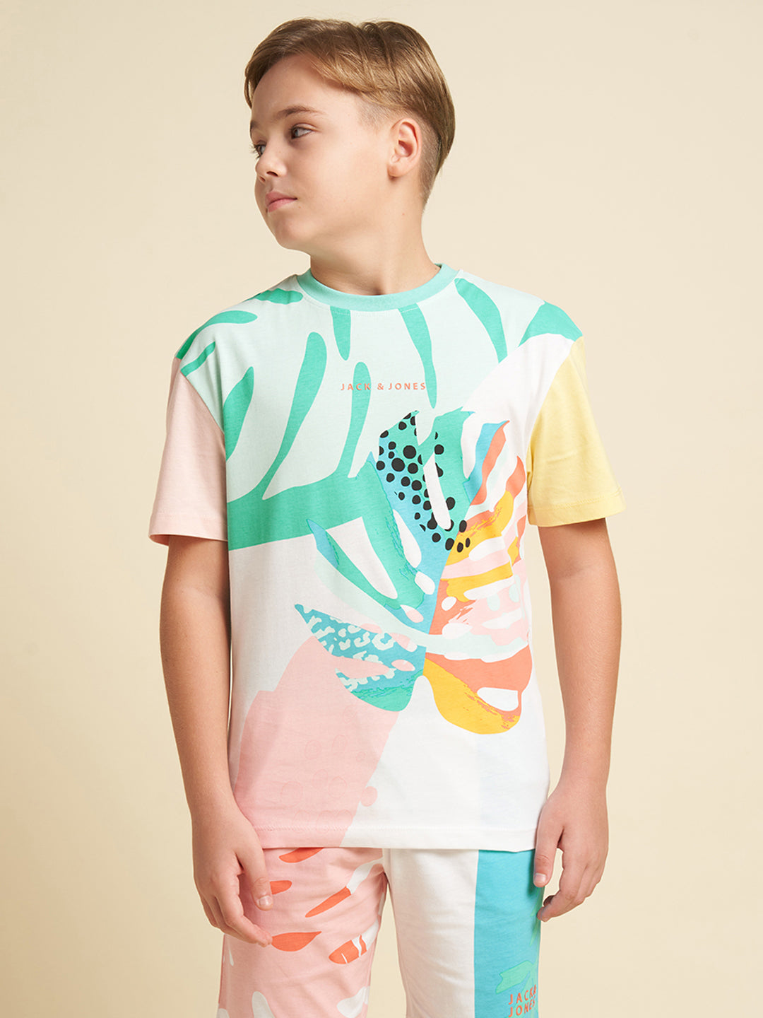 JACK&JONES JUNIOR Boys Blue Printed Co-ord Set T-shirt
