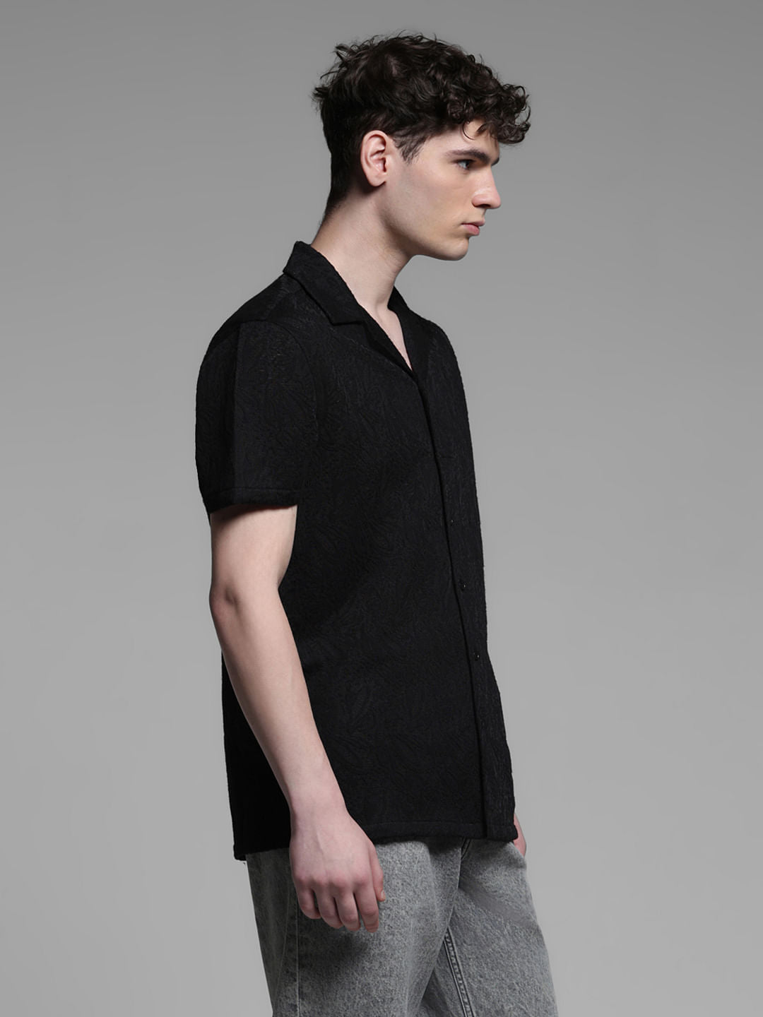 BLACK RESORT COLLAR SHIRT