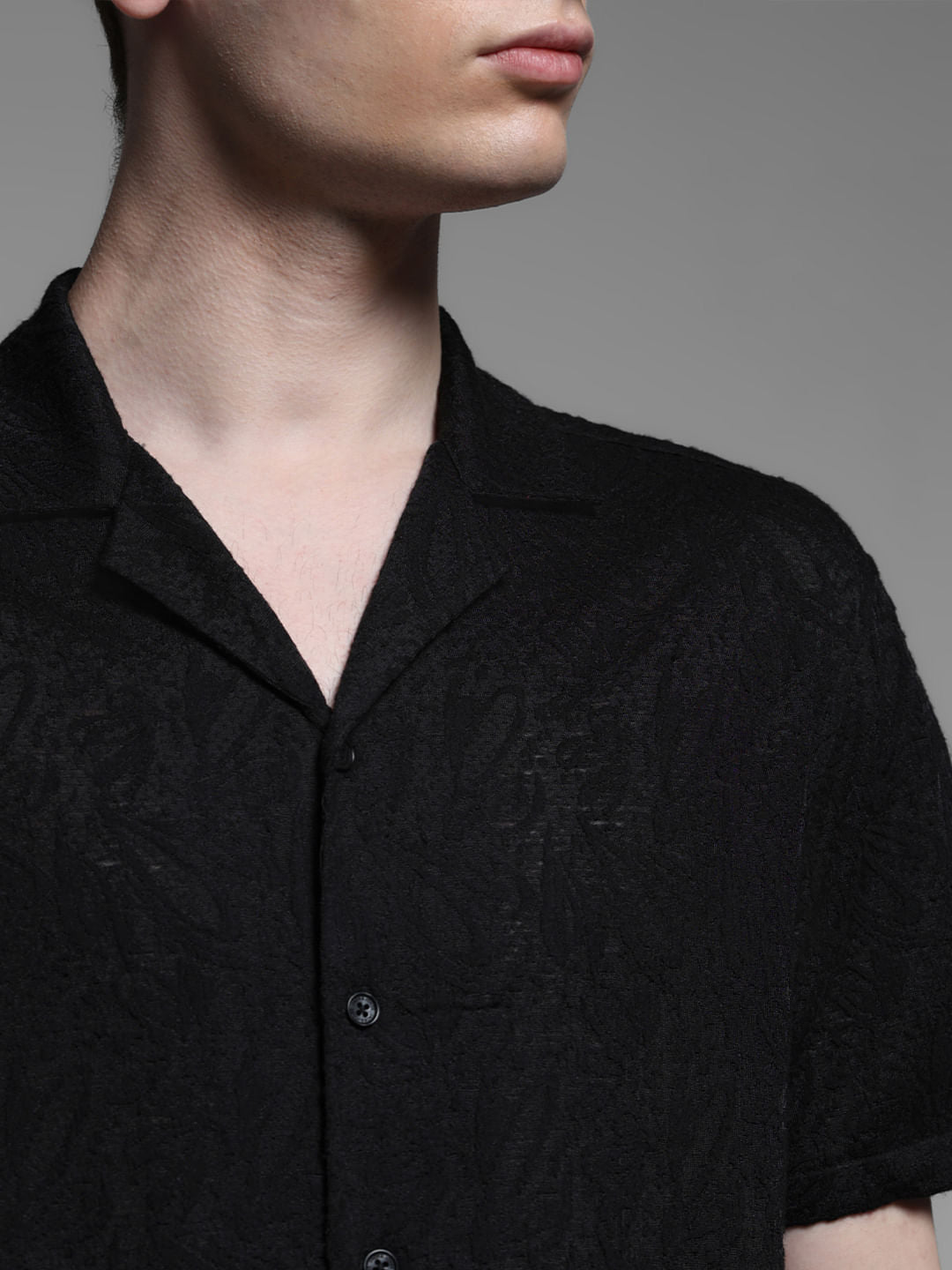 BLACK RESORT COLLAR SHIRT