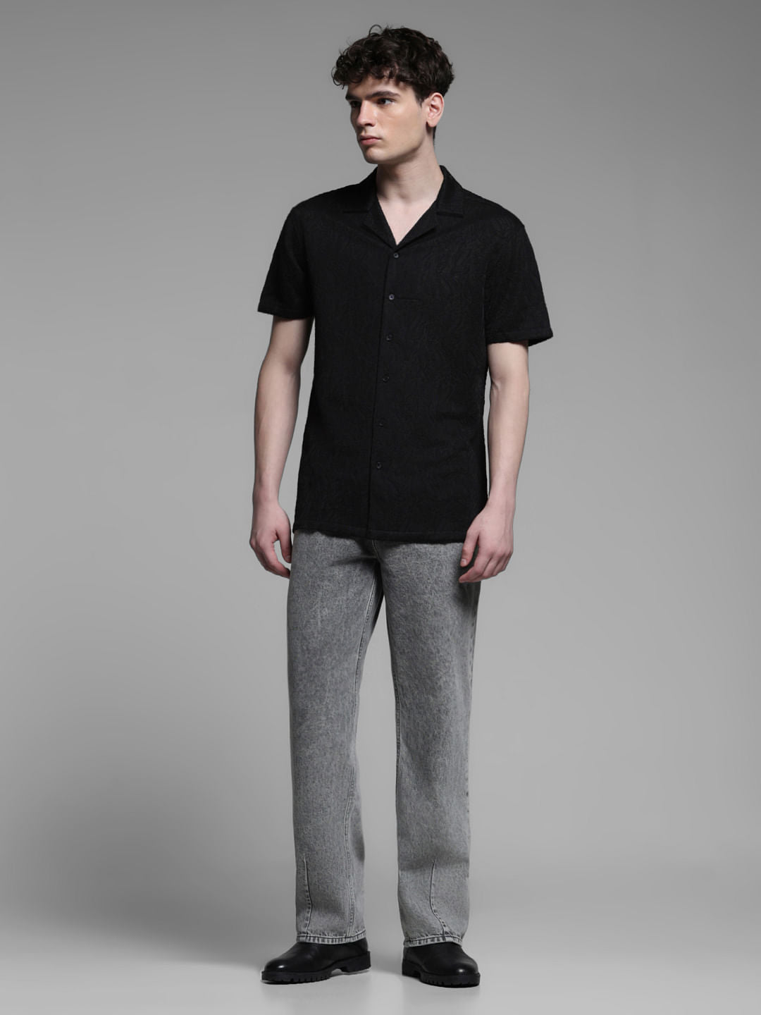 BLACK RESORT COLLAR SHIRT