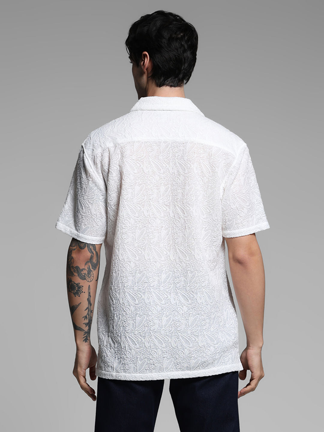 White Resort Collar Textured Shirt