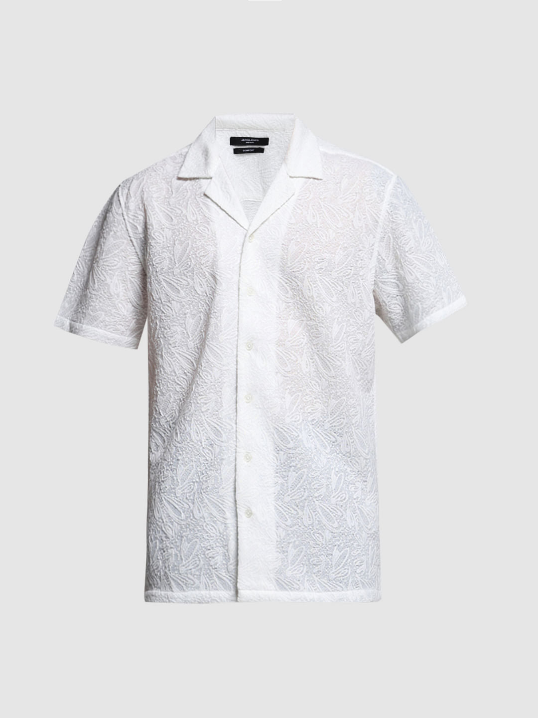 White Resort Collar Textured Shirt