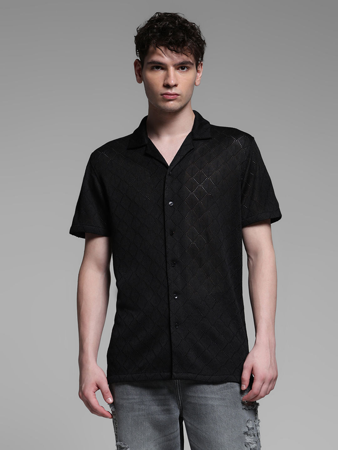 BLACK RESORT COLLAR SHIRT