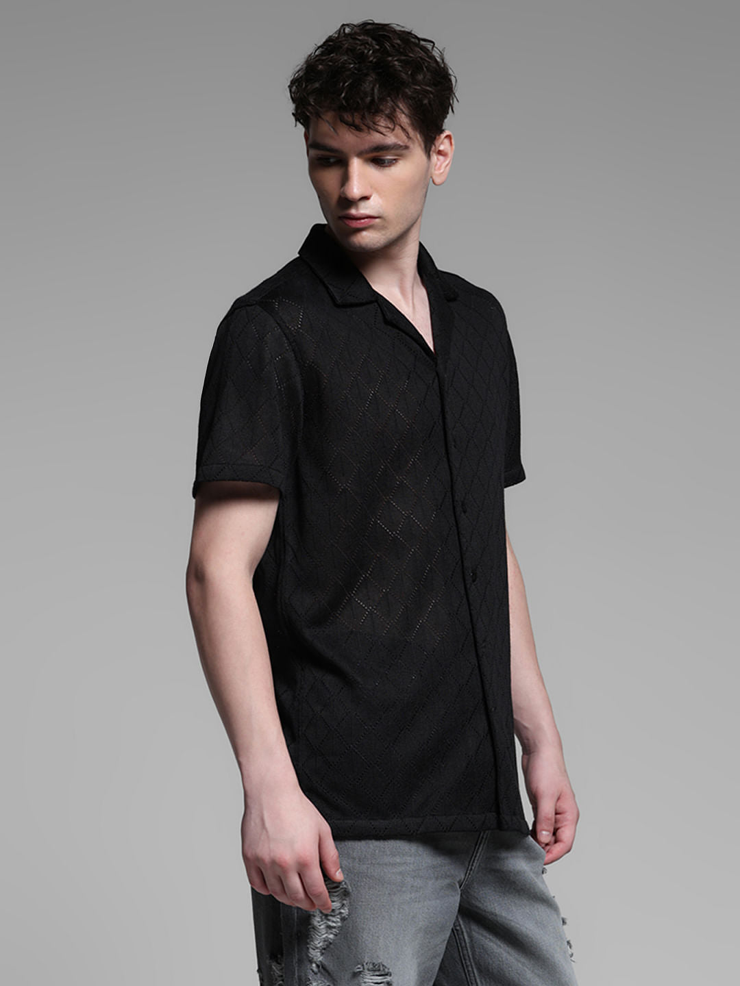 BLACK RESORT COLLAR SHIRT