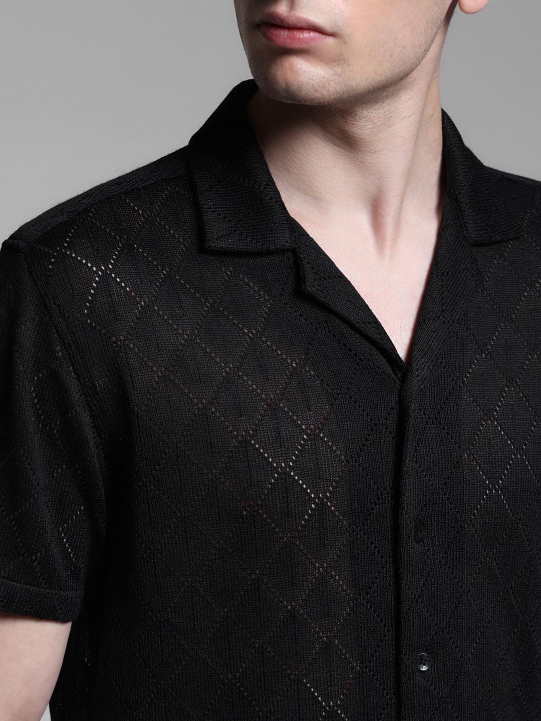 BLACK RESORT COLLAR SHIRT