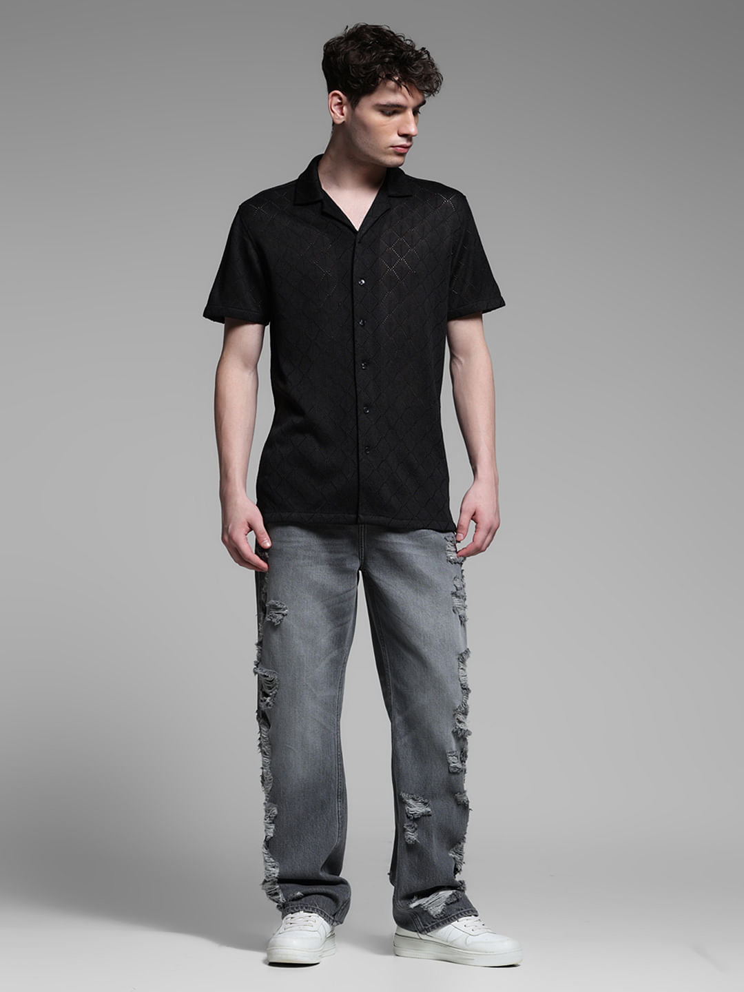 BLACK RESORT COLLAR SHIRT