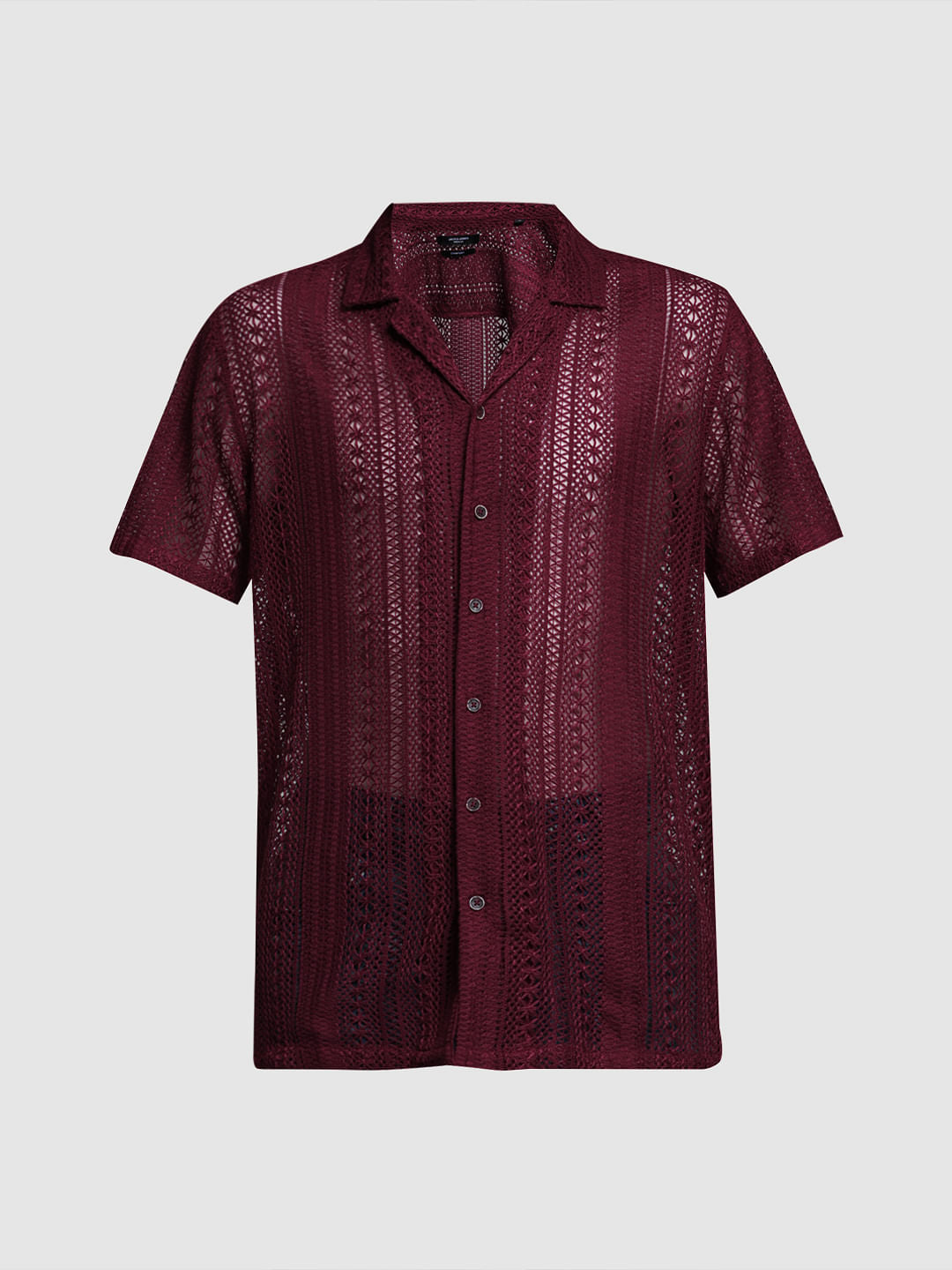 MAROON TEXTURED SHORT SLEEVES SHIRT