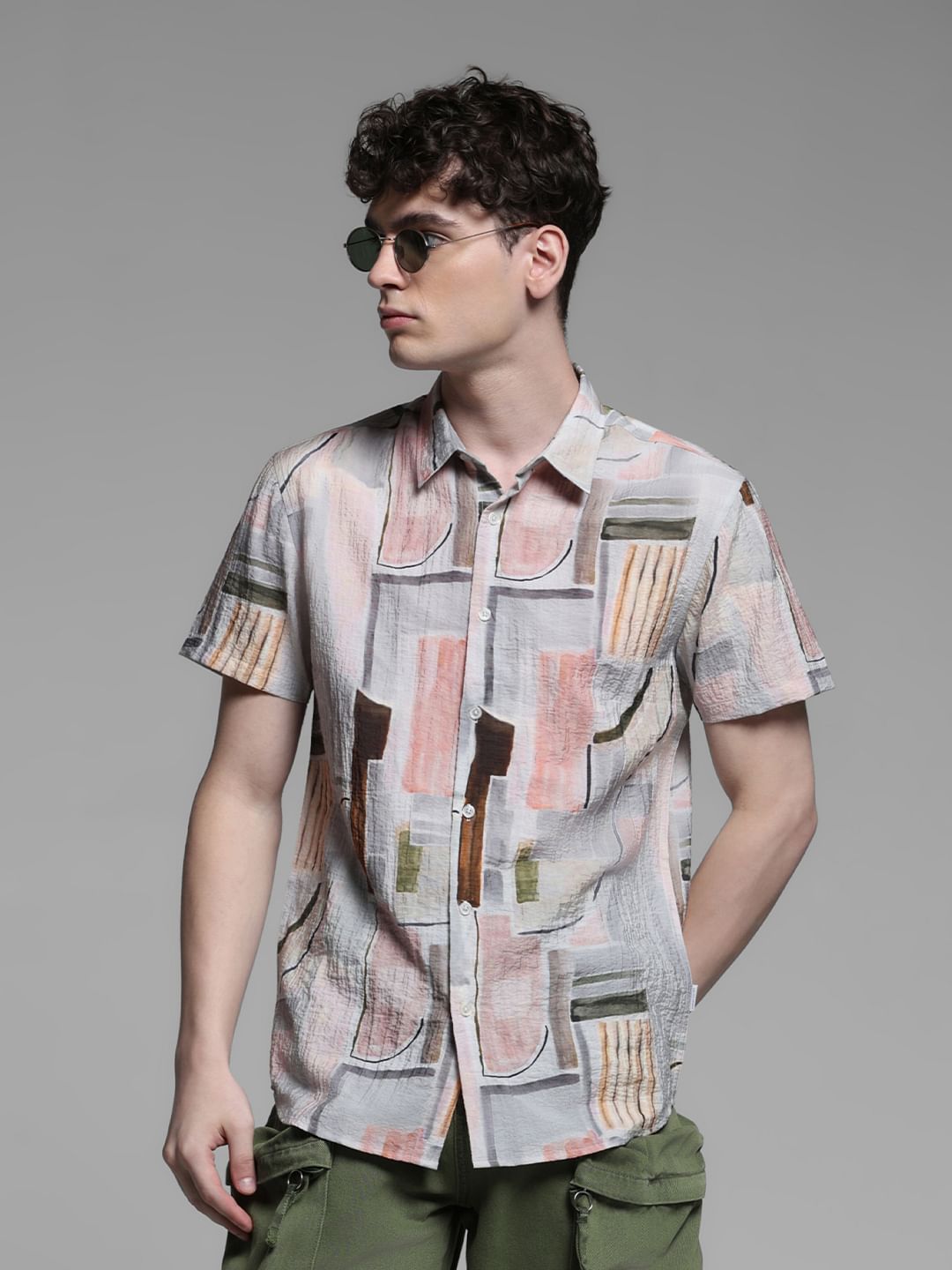 GREY ABSTRACT PRINT SHIRT