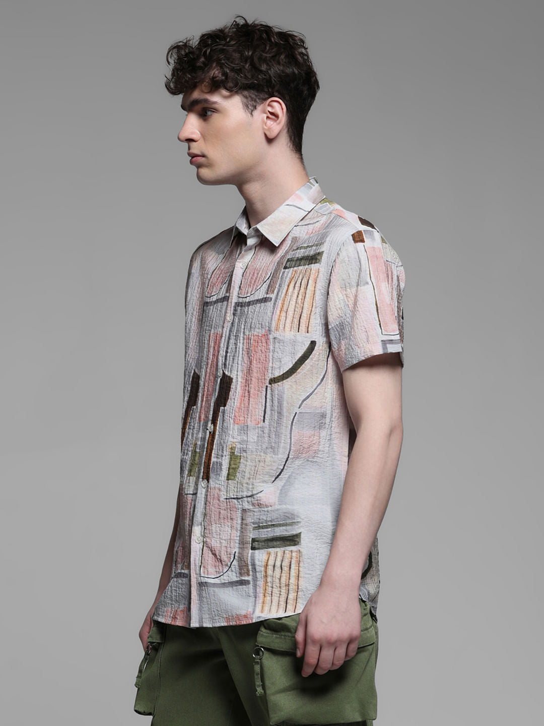 GREY ABSTRACT PRINT SHIRT