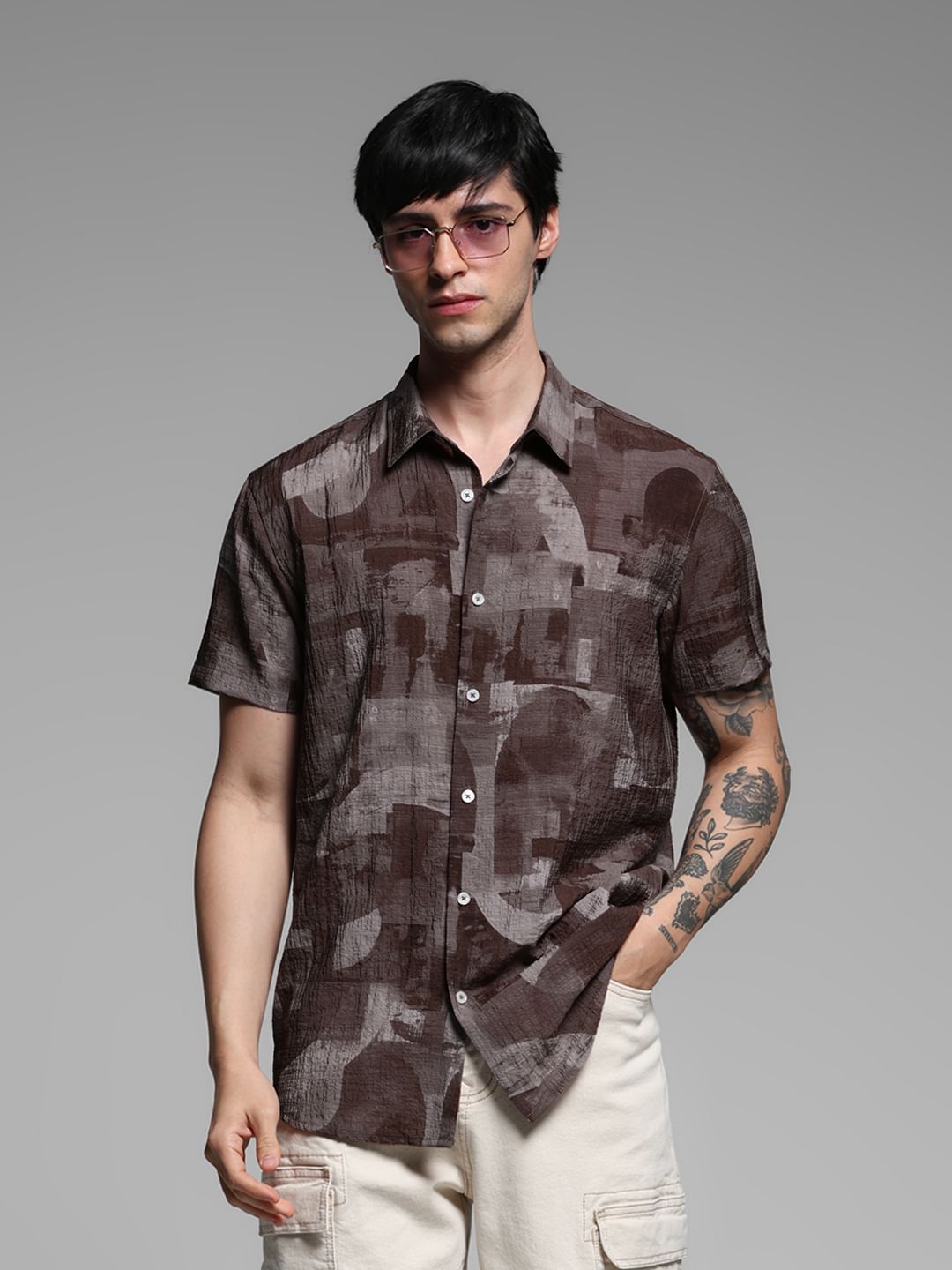 Brown Printed Lyocell Shirt