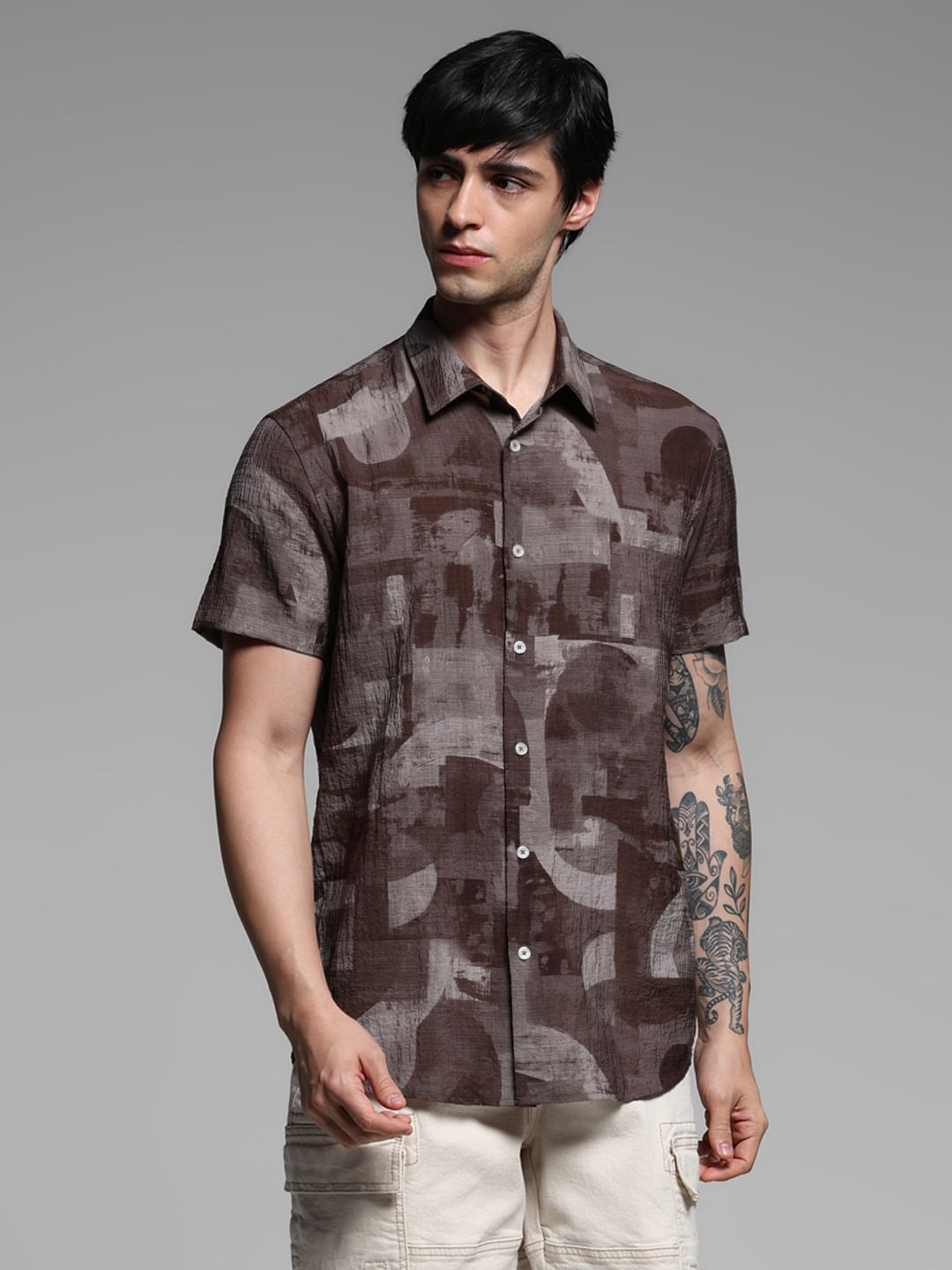 Brown Printed Lyocell Shirt