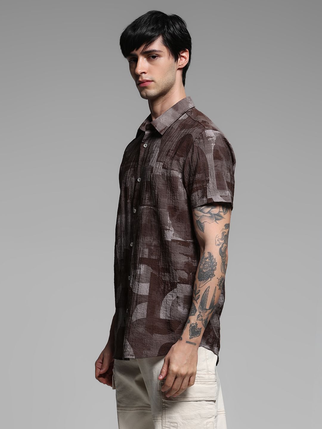Brown Printed Lyocell Shirt
