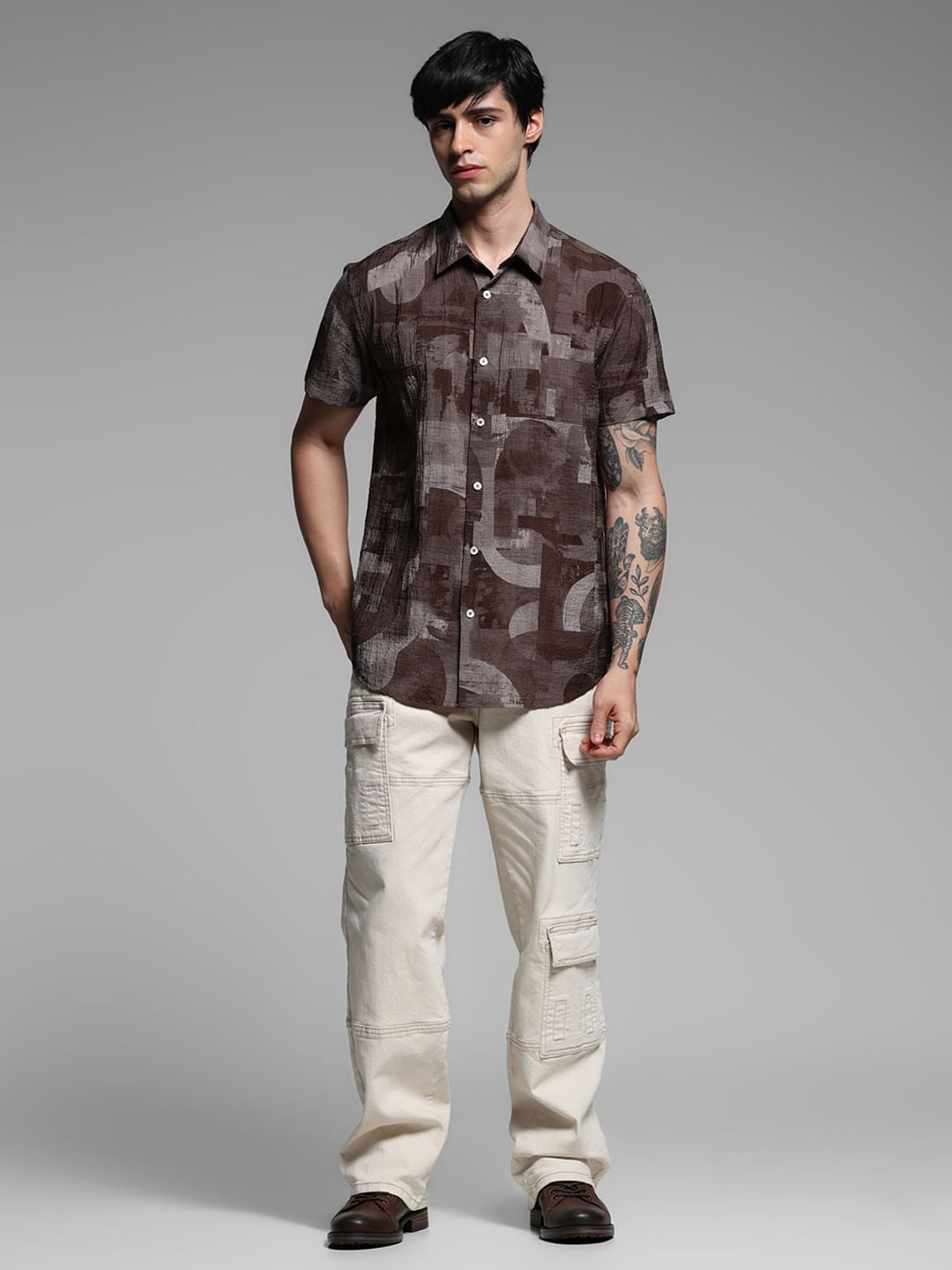 Brown Printed Lyocell Shirt