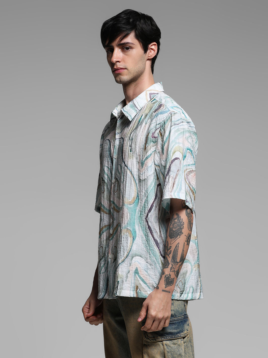 Light Green Printed Lyocell Oversized Shirt