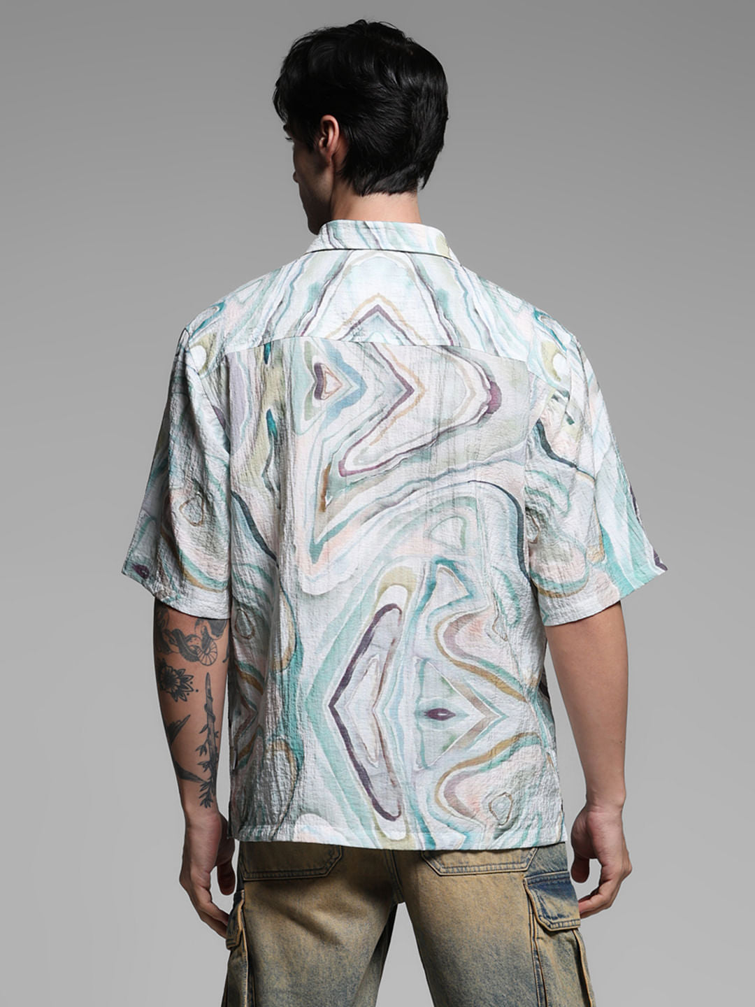 Light Green Printed Lyocell Oversized Shirt