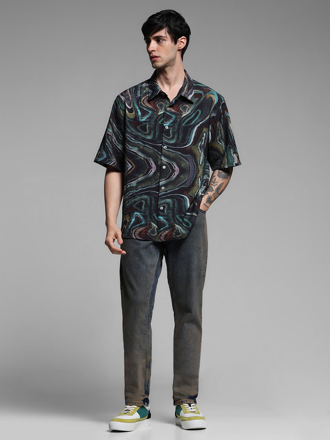 Black Printed Lyocell Oversized Shirt