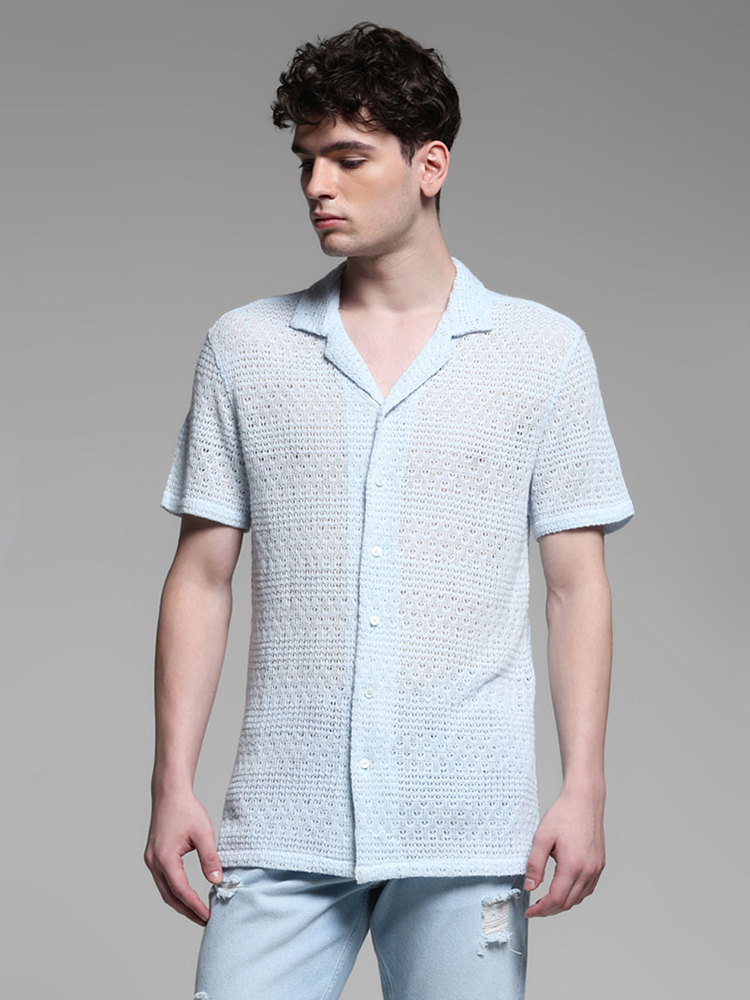 BLUE RESORT COLLAR SHIRT