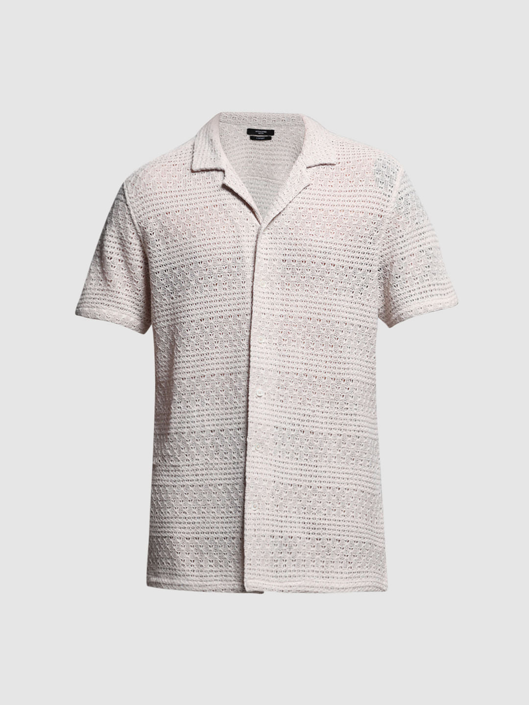 Beige Textured Resort Collar Shirt