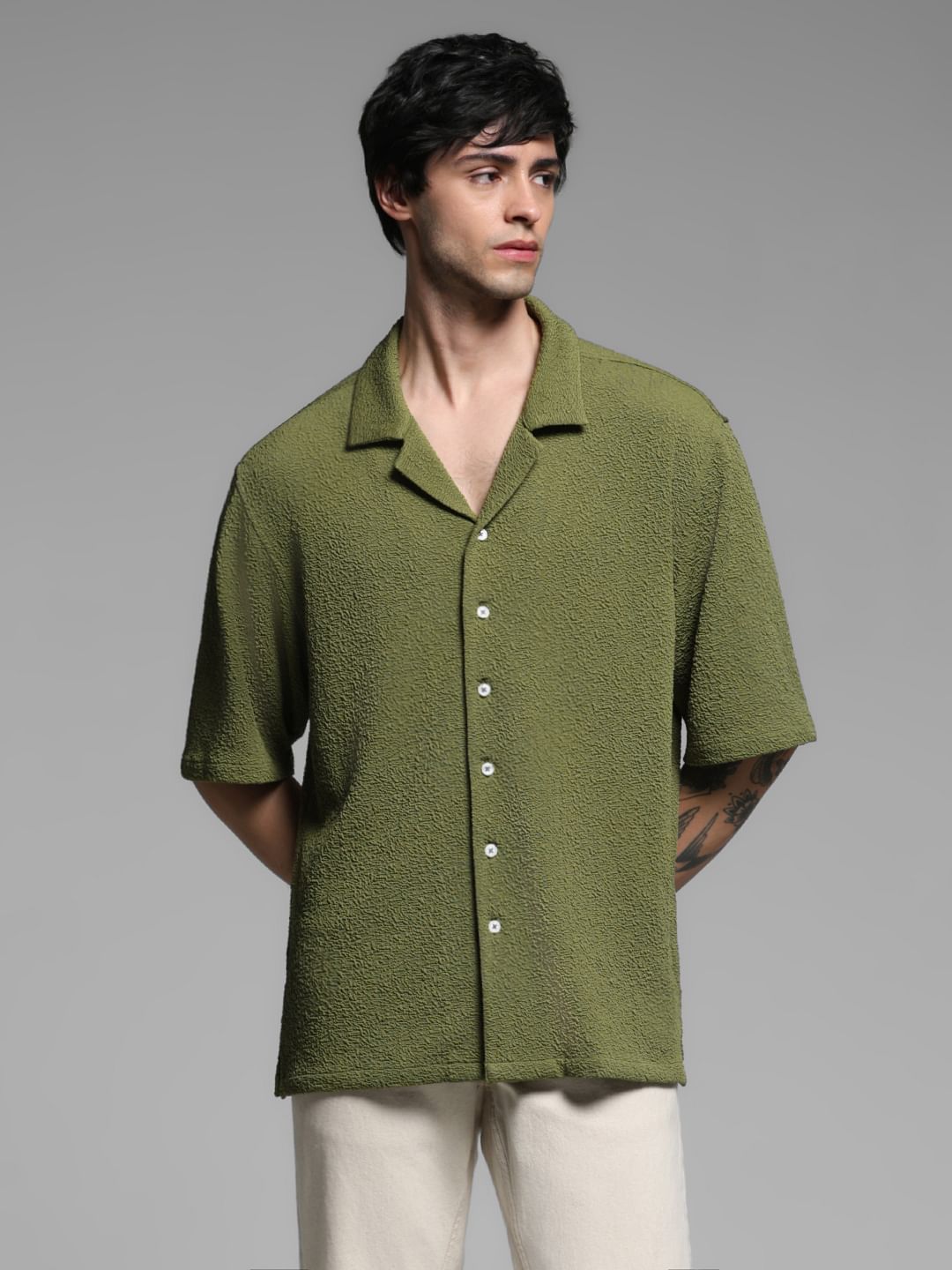 Olive Green Short Sleeves Shirt