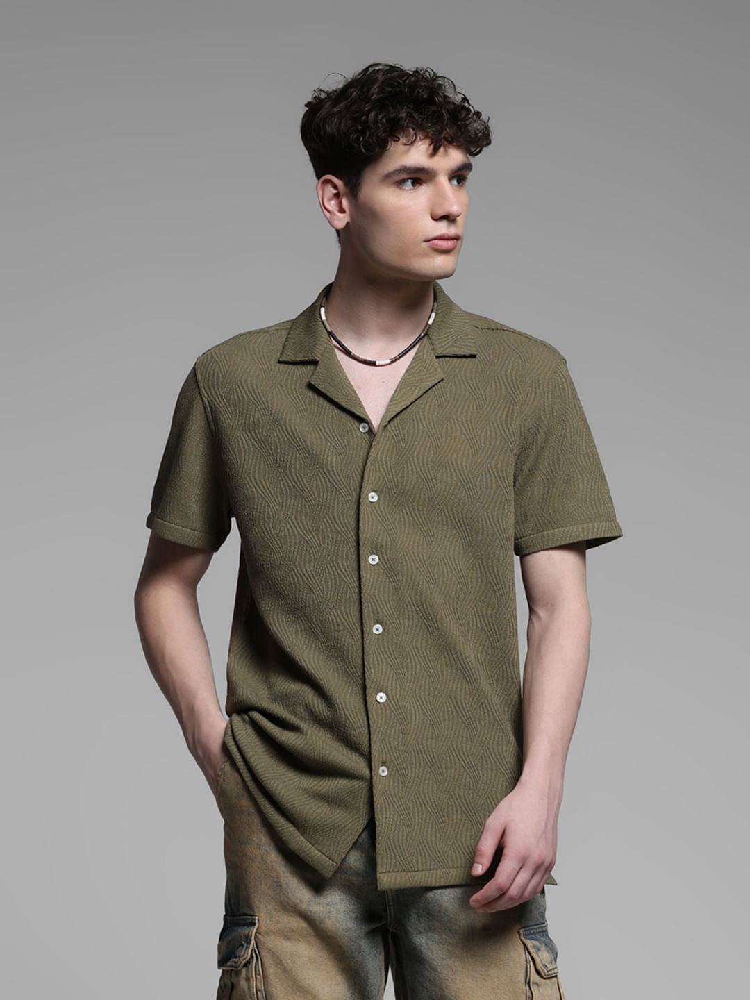 GREEN RESORT COLLAR SHIRT
