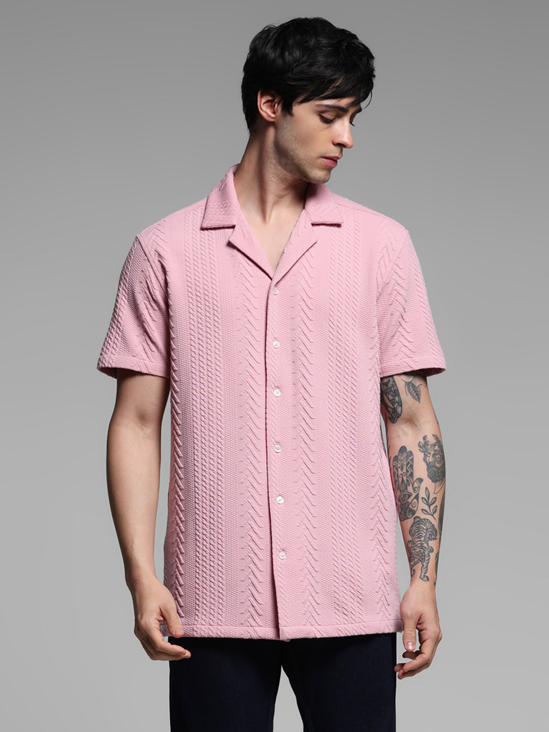 Lilac Textured Short Sleeves Shirt