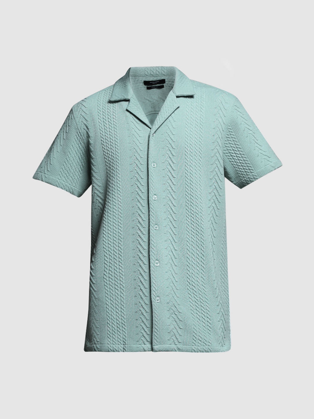 Green Textured Short Sleeves Shirt