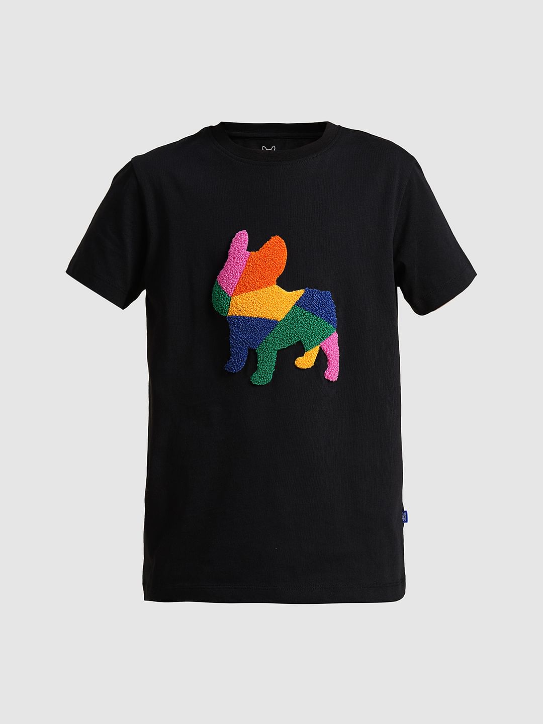 Boys Black Embroidered Doggo Print T-shirt