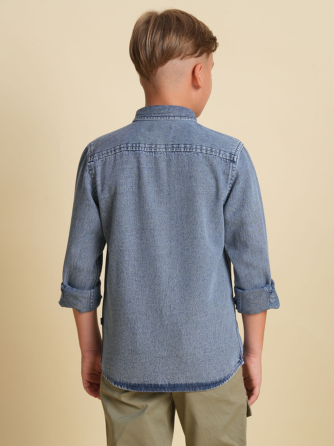 Boys Blue Printed Denim Shirt