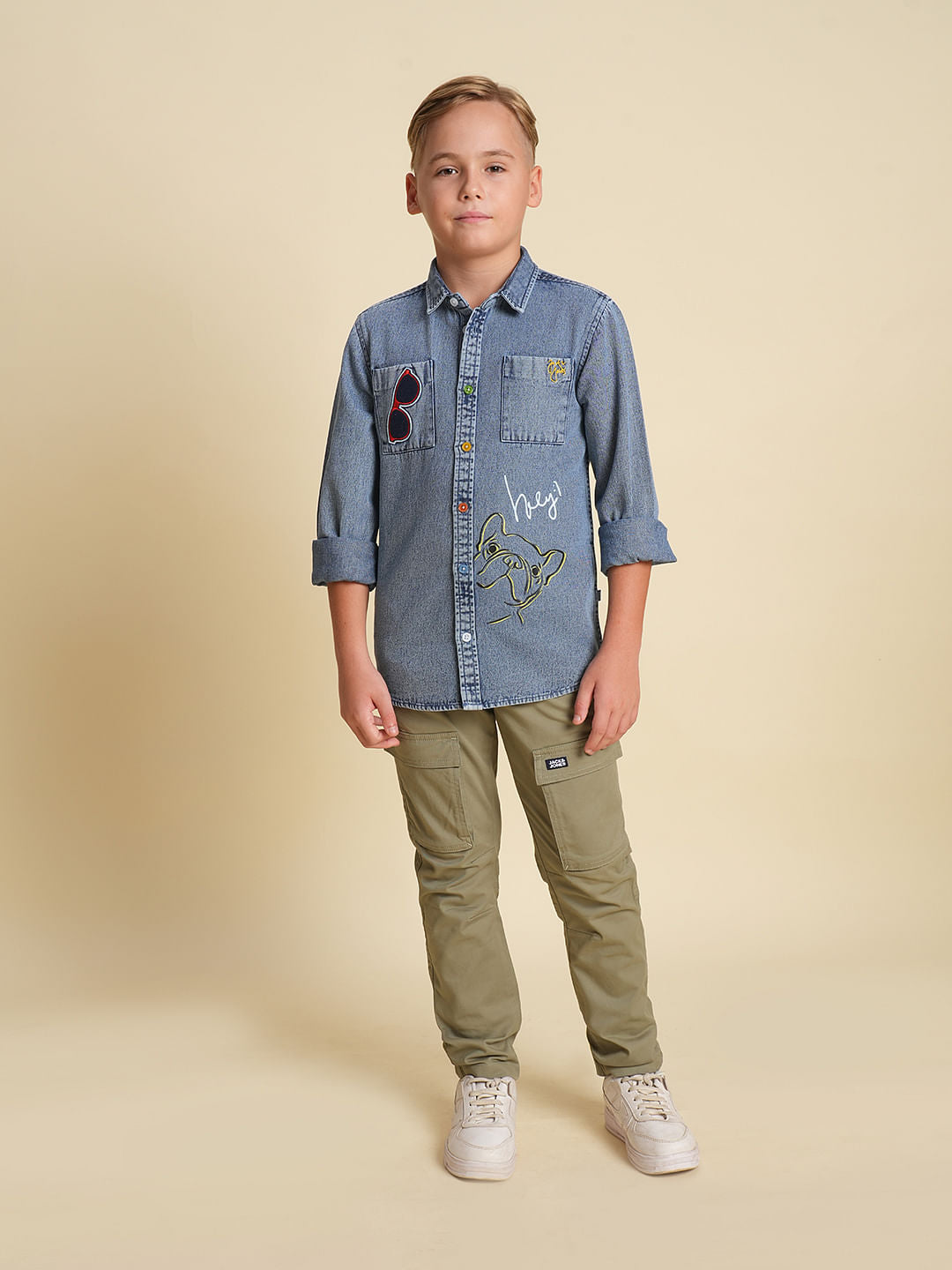 Boys Blue Printed Denim Shirt
