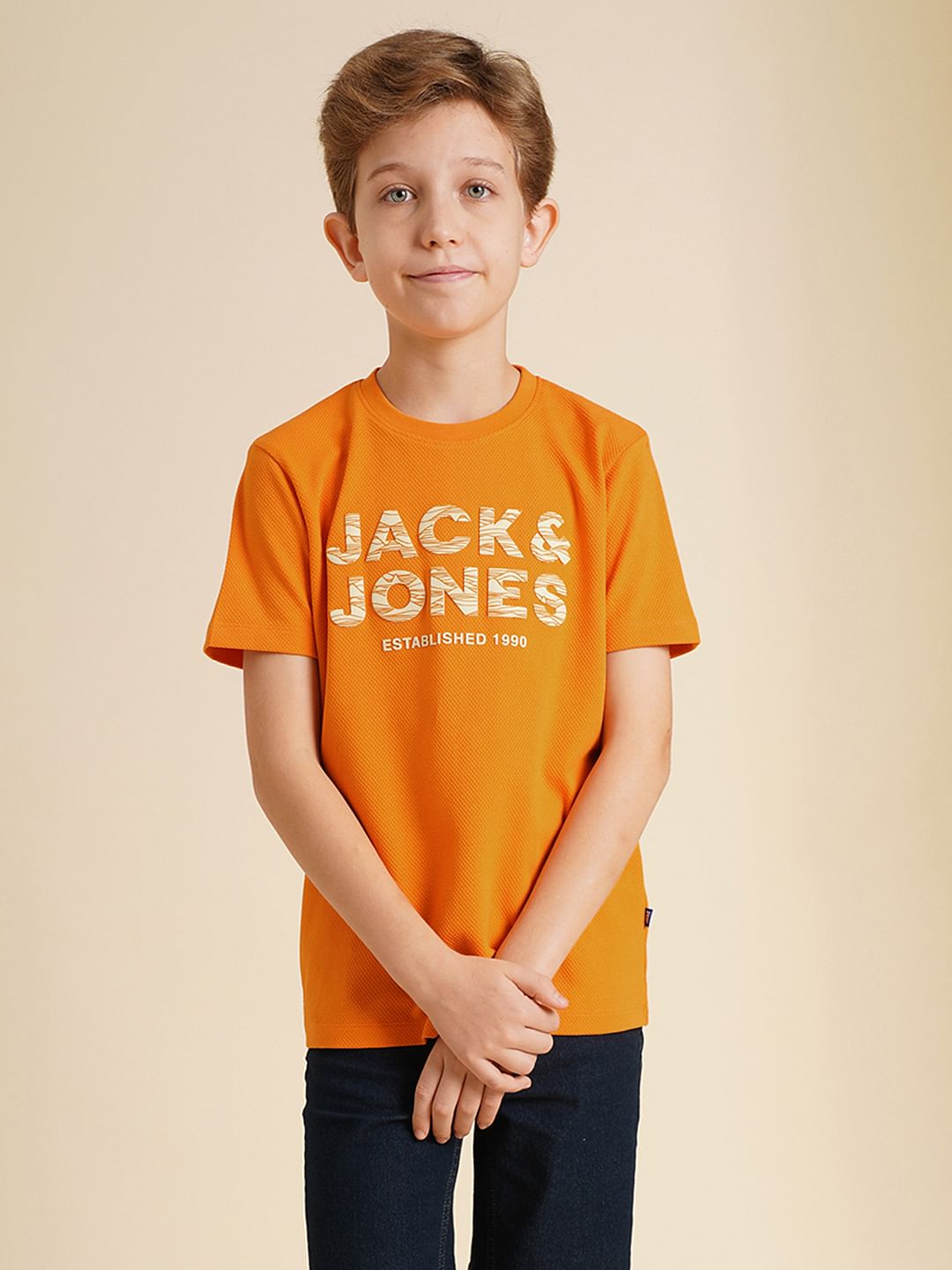 Boys Orange Logo Print T-shirt