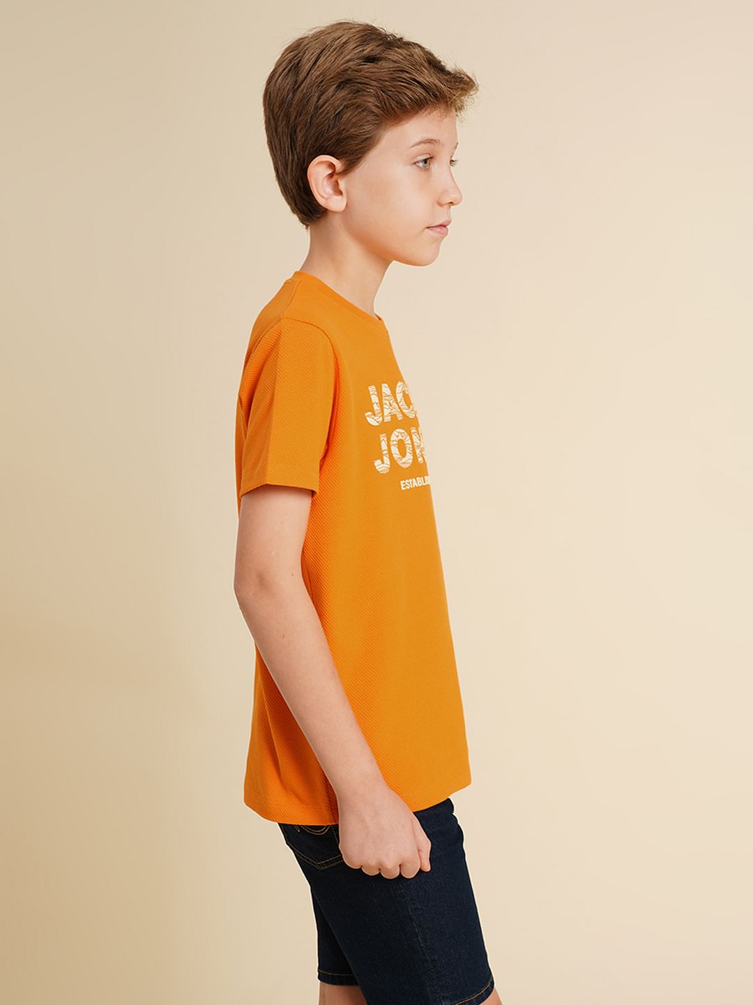 Boys Orange Logo Print T-shirt
