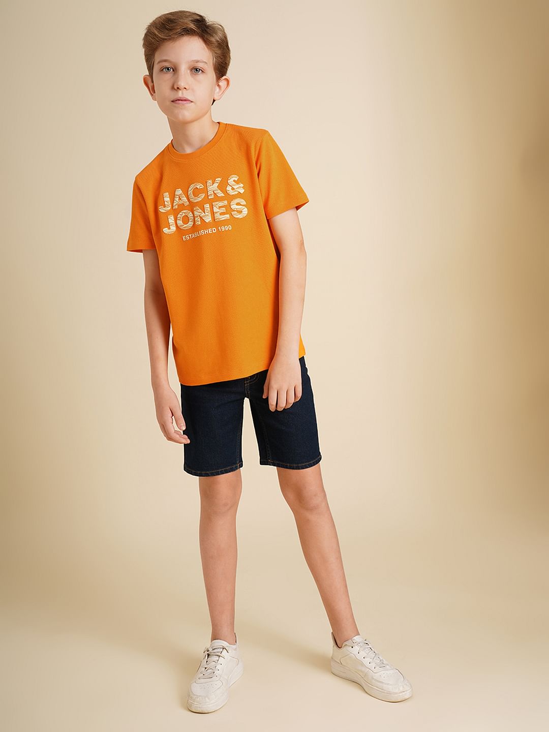 Boys Orange Logo Print T-shirt